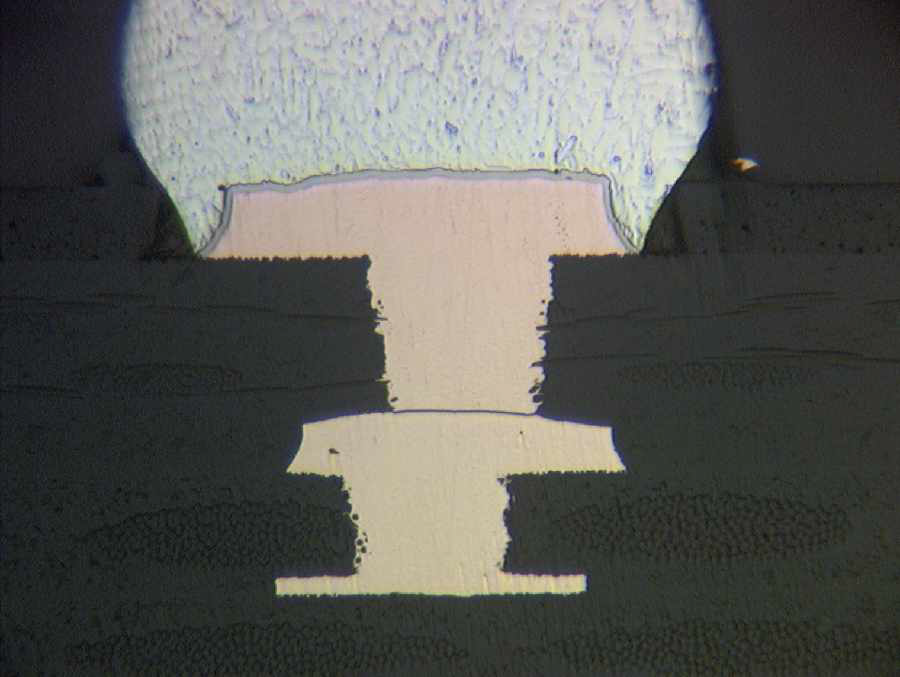 PWB microsection showing microvia failure